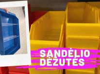 Plastikinės sandėliavimo dėžutės ir stelažai